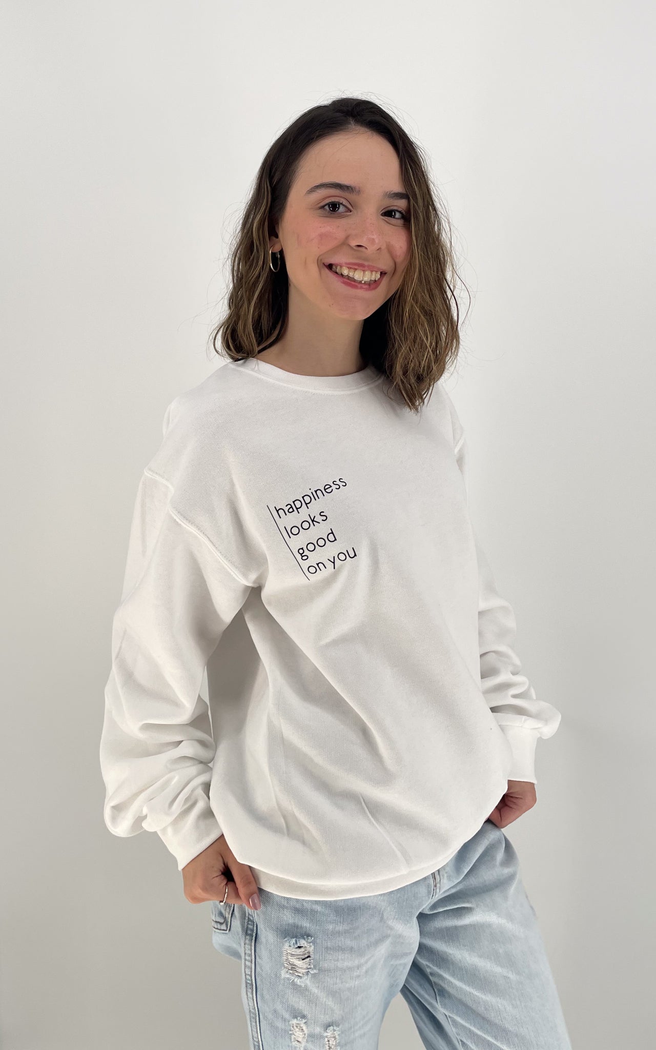 White Happiness Fleece Crewneck