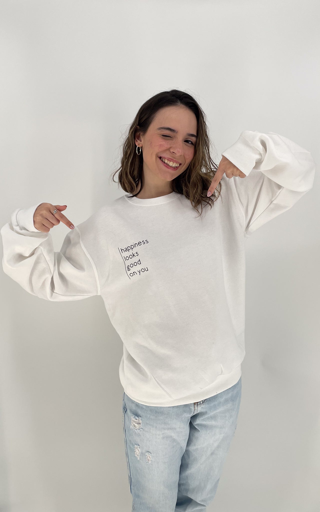 White Happiness Fleece Crewneck