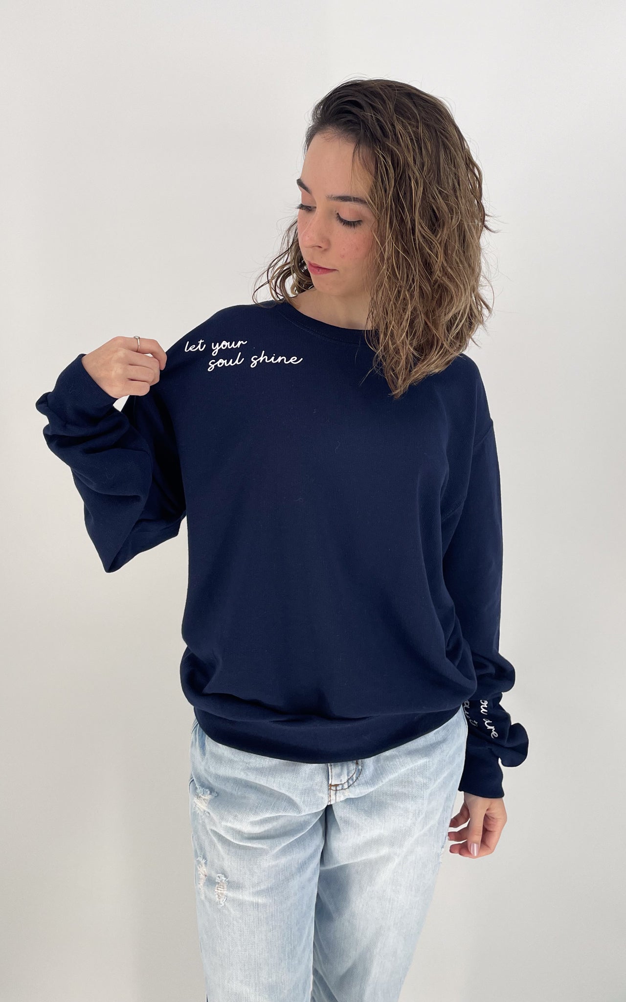 Navy Blue You Shine Fleece Crewneck