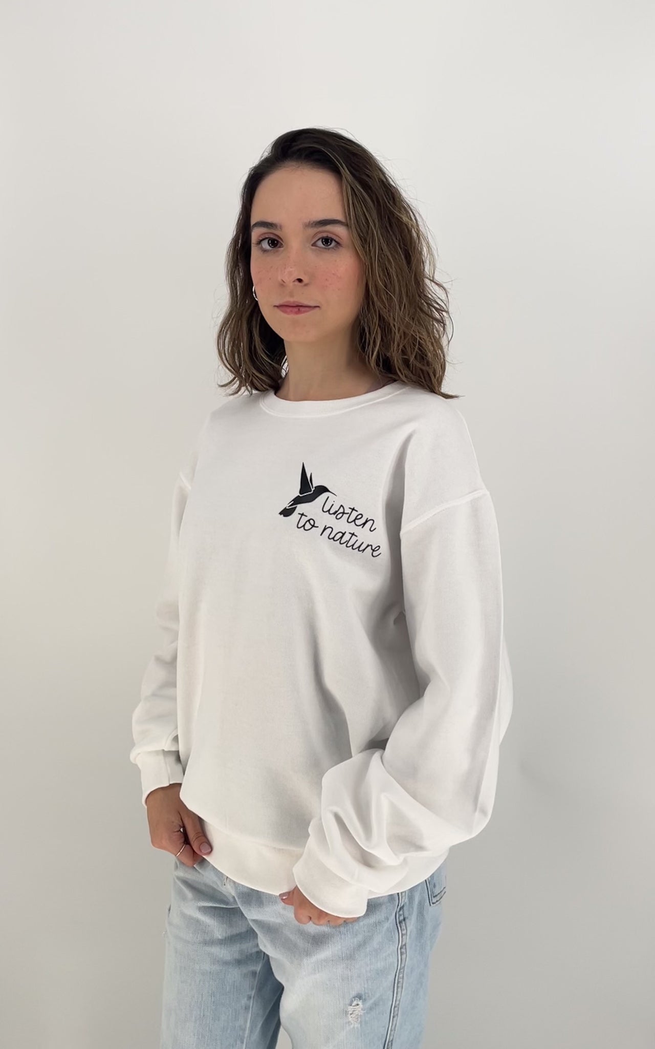 White Listen to Nature Fleece Crewneck