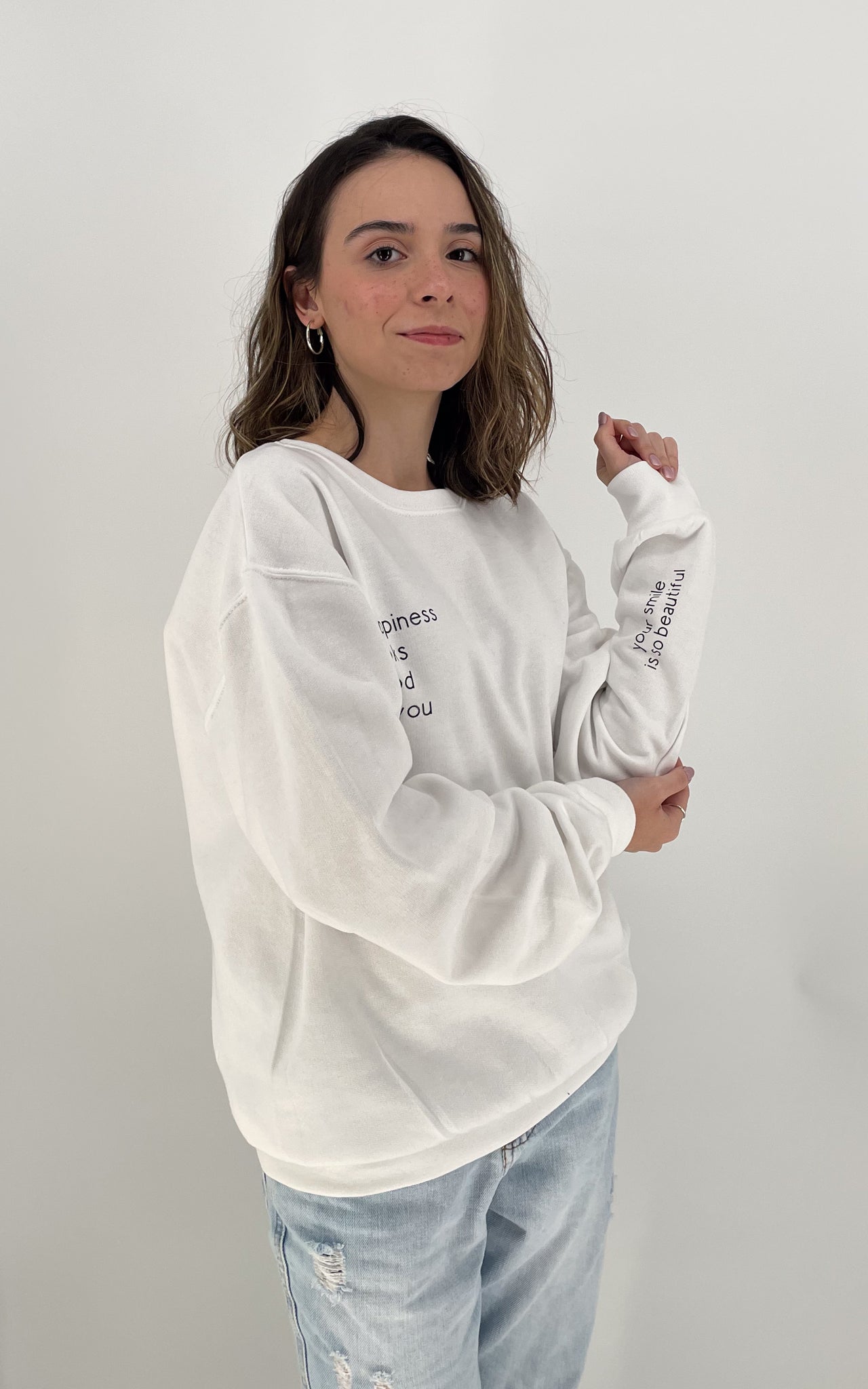 White Happiness Fleece Crewneck