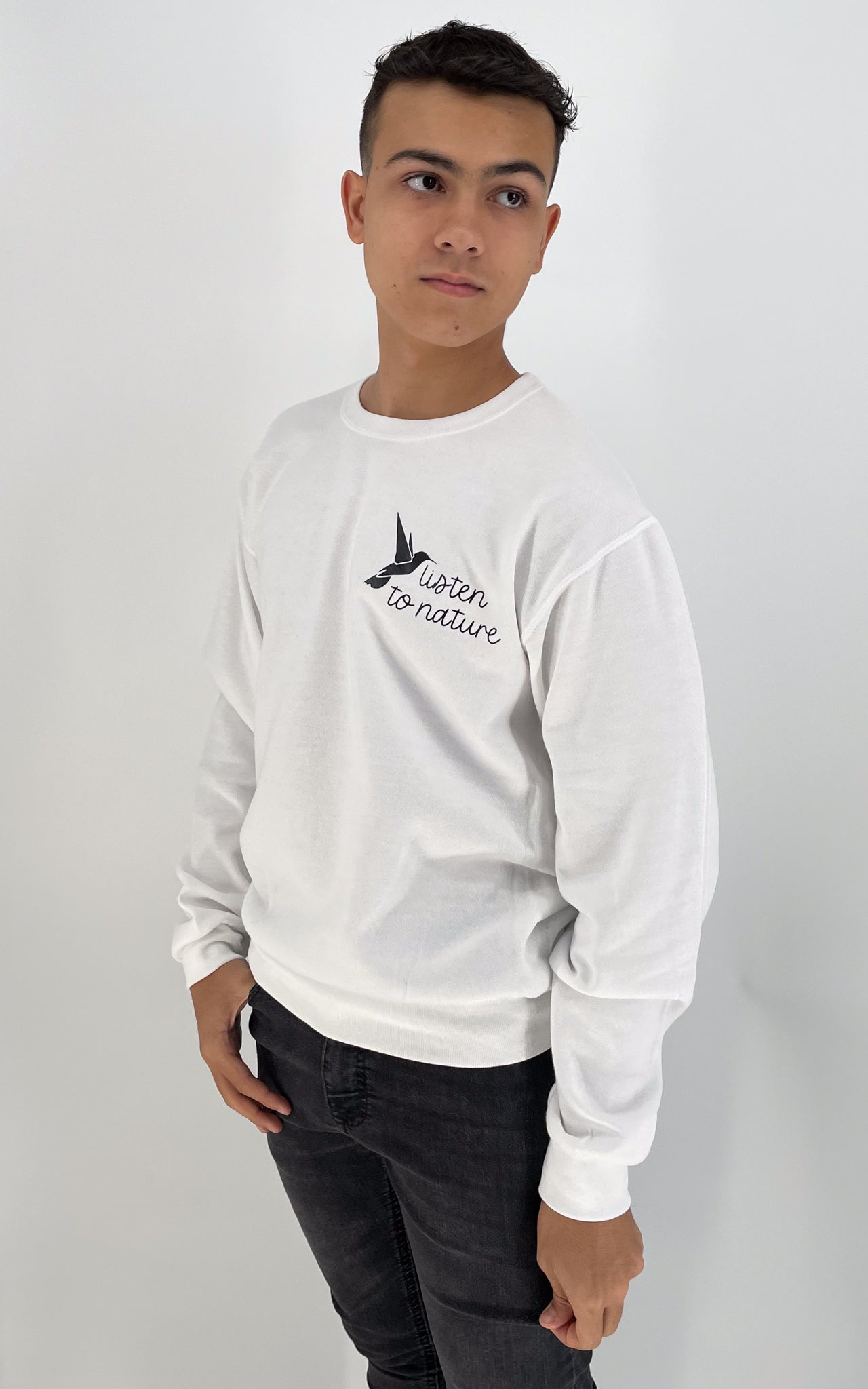 White Listen to Nature Fleece Crewneck